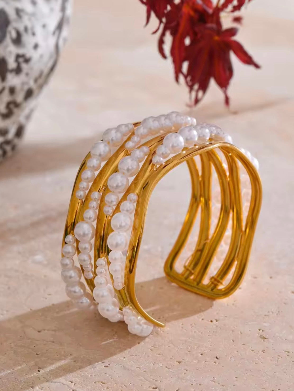 Riviera Pearl Wave Cuff